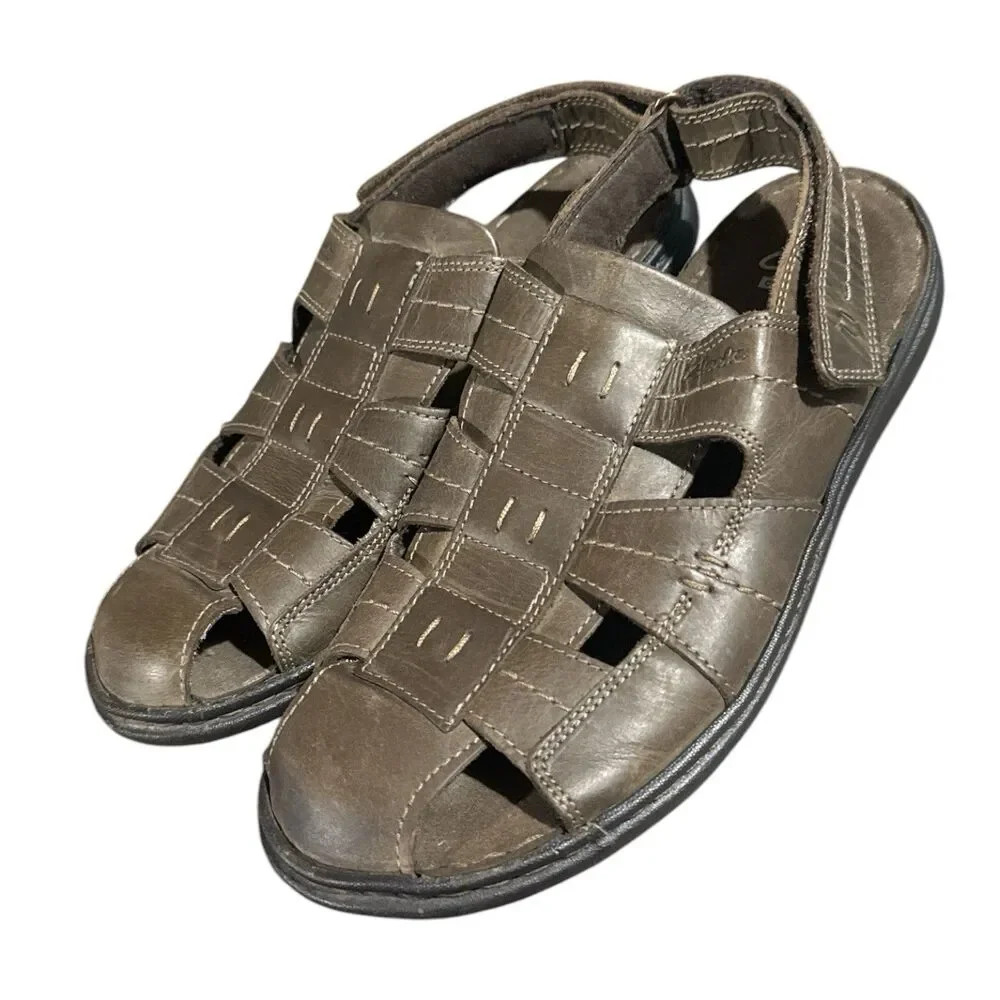 Clarks Sandals Men's 9 Brown Leather Fisherman Closed Toe Hiking Trail